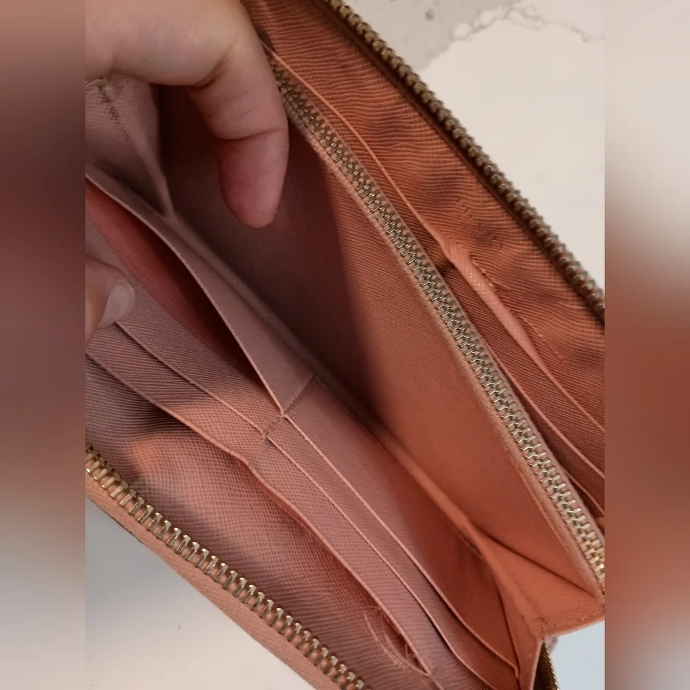 Prada Wallet Light Pink Lampo Saffiano Leather Ribbon Bow Zip Around